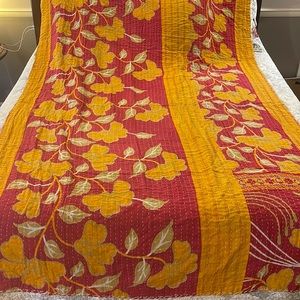 Unique Kantha throw made from recycled fabric and hand quilted. Bundles=savings